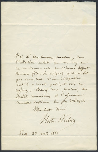 Berlioz, Hector. (1803–1869) Autograph Letter