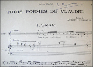 Honegger, Arthur. (1892-1955) [Bernac, Pierre. (1899-1979)] Trois Poèmes de Claudel, Pierre Bernac&apos;s Copy