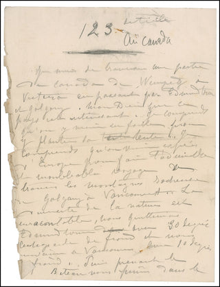 Bernhardt, Sarah. (1844-1923) Handwritten Article about Canada