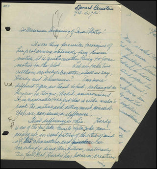 Bernstein, Leonard. (1918–1990) "Is Wasserman Discerning of Inner Motive?" - AUTOGRAPH ESSAY MANUSCRIPT