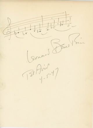 Bernstein, Leonard. (1918–1990) "Jeremiah" Symphony no. 1 - Autograph Musical Quotation signed on his first Israel Tour