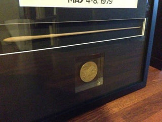 Bernstein, Leonard. (1918–1990) Bernstein's Baton and National Art's Club Medal Ensemble, framed with a Signed Hirshfeld Lithograph