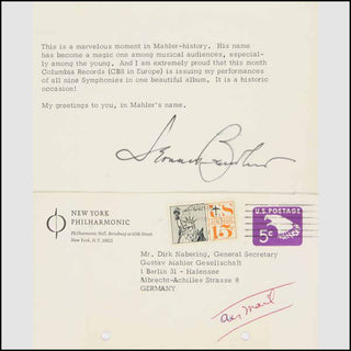 [Mahler, Gustav. (1860–1911)] Bernstein, Leonard. (1918–1990) Typed Letter Signed about his Mahler recordings