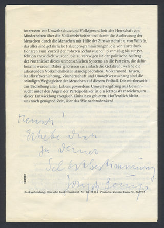 Beuys, Joseph. (1921–1986) "Man! Rise up and take your autonomy" - SIGNED "Organisation für Direkte Demokratie" PAMPHLET