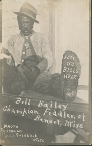 [Fiddle] [African Americana] Bill Bailey Original Postcard Photograph of the "Champion Fiddler of Benoit, Miss."