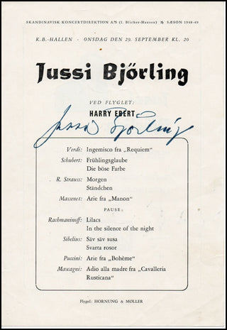 Björling,  Jussi. (1911-1960) Rare Signed Program