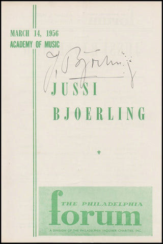 Björling,  Jussi. (1911-1960) Rare Signed Program