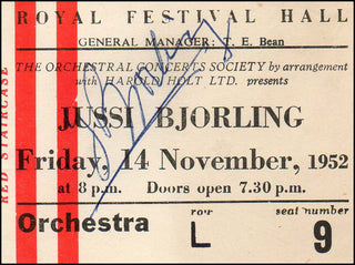 Björling,  Jussi. (1911-1960) Signed 1952 Recital Ticket and Program