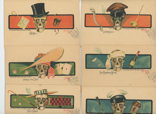 [Vice] [Blaesi & Bell] Set of Six 1905 Handsigned Skull Postcards warning against Vice