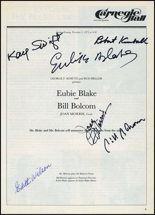 Blake, Eubie. (1887-1983) and Bolcom, William. (b. 1938) Signed Carnegie Hall Recital Program