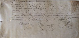 Boësset, Antoine. (1586-1643) & Boësset, Jean Baptiste. (1614-1685) Autograph Receipts of Wages and Signed Document