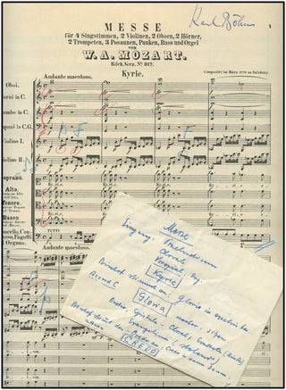 Böhm, Karl. (1894–1981) His performance used score of Mozart's "Missa Nr. 14 / (Krönungsmesse)," K. 317.