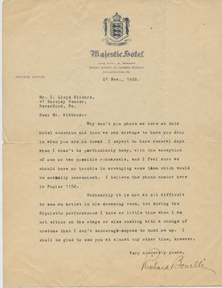 [Rigoletto] Bonelli, Richard. (1889–1980) Typed Letter Signed