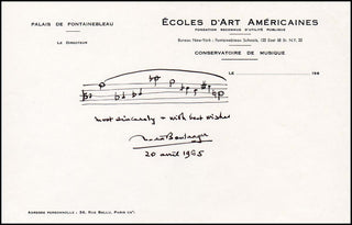 Boulanger, Nadia. (1887 - 1979) Autograph Musical Quotation and Photograph