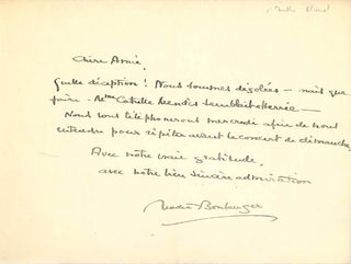 Boulanger, Nadia. (1887-1979) [Chenal, Marthe. (1881-1947)] Autograph Letter to Marthe Chenal