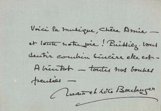 Boulanger, Nadia. (1887-1979) [Boulanger, Lili. (1893-1918)] [Chenal, Marthe. (1881-1947)] Autograph Letter to Marthe Chenal