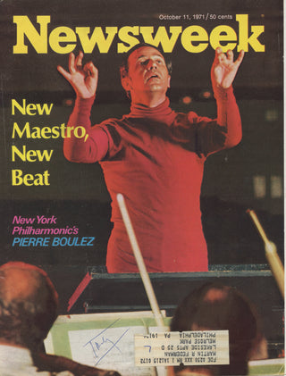 Boulez, Pierre. (1925–2016) [New York Philharmonic] Signed 1971 Newsweek Cover