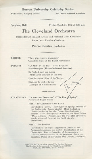 Boulez, Pierre. (1925–2016) Signed Program