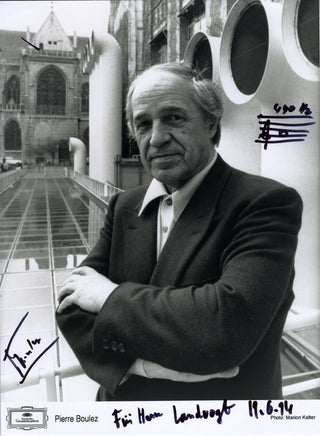 Boulez, Pierre. (1925–2016) "440 Hz" - Signed Photograph with Autograph Musical Quotation