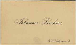 Brahms, Johannes. (1833–1897) Autograph Note on Calling Card to the first woman to perform Brahms's Concerto in B flat, opus 83.