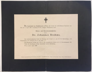 Brahms, Johannes. (1833–1897) Brahms' Death Announcement