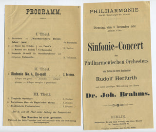 [Brahms, Johannes. (1833–1897)] Concert Program conducting his Symphony No. 4