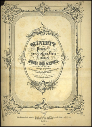 Brahms, Johannes. (1833–1897) Quintett fur Pianoforte, zwei Violinen, Viola und Violoncelle. Op. 34, Partitur u. Stimmen.