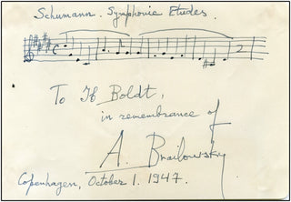 Brailowsky, Alexander. (1896-1976) Autograph Musical Quotation, "Schumann Symphonic Etudes."