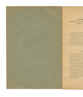 [Aviation] Breguet, Louis Charles. (1880–1955) & Sikorsky, Igor. (1889-1972) "The Problem of Seaplanes Intended for Non-stop Aerial Crossing France-United States" - INSCRIBED TO SIKORSKY and with his Autograph Notations