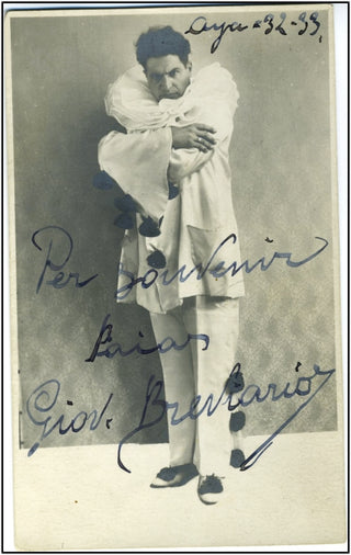 [Pagliacci] Breviario, Giovanni. (1891-1982) Signed Costume Photograph, "Pagliacci."