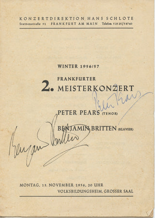 Britten, Benjamin. (1913–1976) & Pears, Peter. (1910–1986) Signed Concert Program