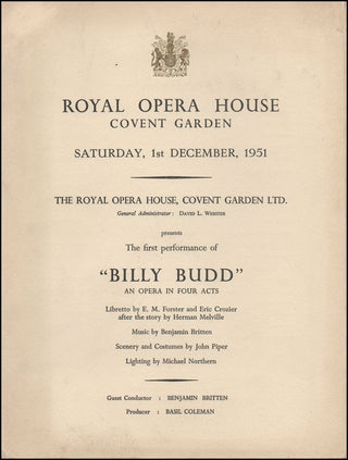 Britten, Benjamin. (1913–1976) "Billy Budd," 1951 Premiere Program