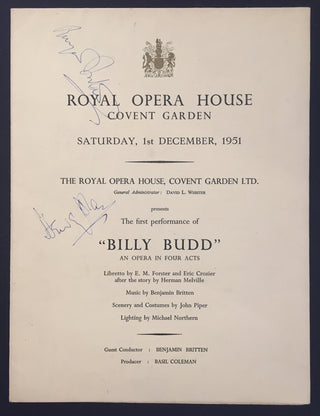 Britten, Benjamin. (1913–1976) & Alan, Hervey. (1910–1982) "Billy Budd" - SIGNED 1951 Opening Night Program