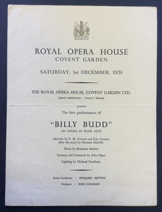 [Britten, Benjamin. (1913–1976) & Pears, Peter. (1910–1986)] "Billy Budd" - Original 1951 Opening Night Program