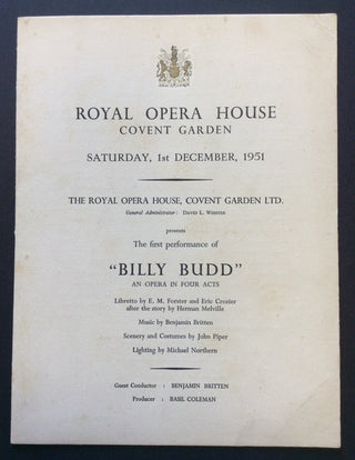 [Britten, Benjamin. (1913–1976) & Pears, Peter. (1910–1986)] "Billy Budd" - Original 1951 Opening Night Program