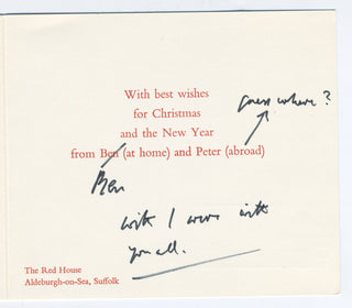 Britten, Benjamin. (1913–1976) Signed Christmas Card