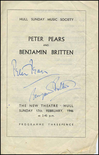 Britten, Benjamin. (1913–1976) & Pears, Peter. (1910–1986) Signed Concert Program