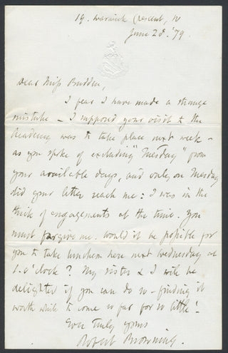 Browning, Robert. (1812-1889) Autograph Letter