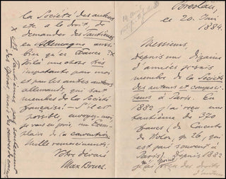 Bruch, Max. (1838 – 1920) Important Autograph Letter about French copyright and payment for his celebrated Op. 26 Violin Concerto