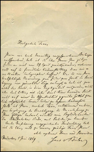 Bülow, Hans Von. (1830-1894) Autograph Letter