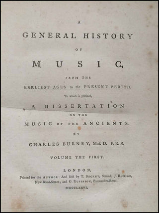 Burney, Charles. (1726-1814) A General History of Music. From the Earliest Ages to the Present Period. To Which is Prefixed, A Dissertation on the Music of the Ancients. -  INSCRIBED PRESENTATION COPIES TO BURNEY'S ITALIAN AND FRENCH TRANSLATOR, C.D. EBEL