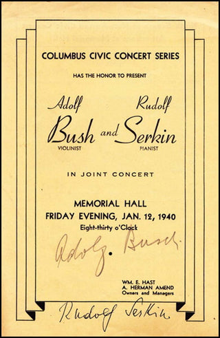 Busch, Adolf. (1891 - 1952) &amp; Serkin, Rudolph. (1903-1991) Signed Program