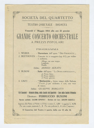 Busoni, Ferruccio. (1866-1924) Original 1914 Program