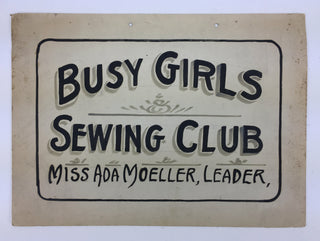 [Sewing]  Busy Girls Sewing Club - Vintage Hand-Painted Sign