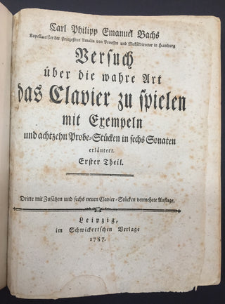 Bach, Carl Philipp Emanuel. (1714–1788) Versuch über die wahre Art, das Clavier zu spielen