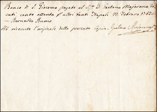 Caffarelli [Gaetano Marjorano]. (1710–1783) Signed 1762 Receipt