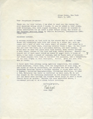 Cage, John. (1912–1992) Signed Letter with Mushroom Catchup Recipe