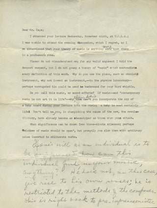 Cage, John. (1912–1992) "Life through and through, the depths and the surfaces, all is profound..." - Typed Letter Signed