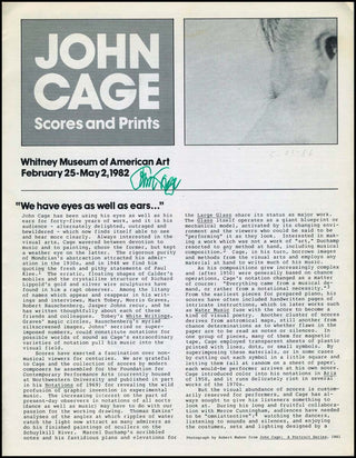 Cage, John. (1912–1992) JOHN CAGE: SCORES AND PRINTS - Signed 1982 Whitney Museum Catalogue