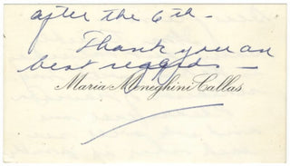 Callas, Maria. (1923–1977) Autograph Letter on her Calling Card, mentioning Traviata